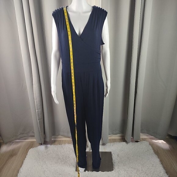 Spense Women's Navy Blue Drape Front Sleeveless Jumpsuit. Size 10 (NWT) - Picture 6 of 12